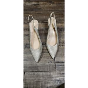 Stuart Weitzman Linsi 75 Slingback Pump in Glitter Platino Size 8.5 Box37